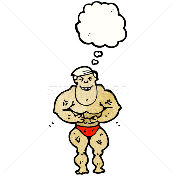 cartoon body builder with thought bubble Stock photo © lineartestpilot