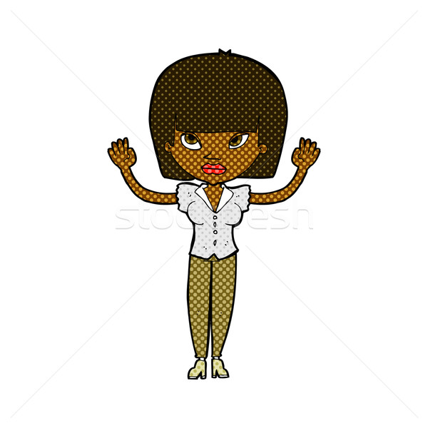 Cômico desenho animado mulher as mãos levantadas retro Foto stock © lineartestpilot