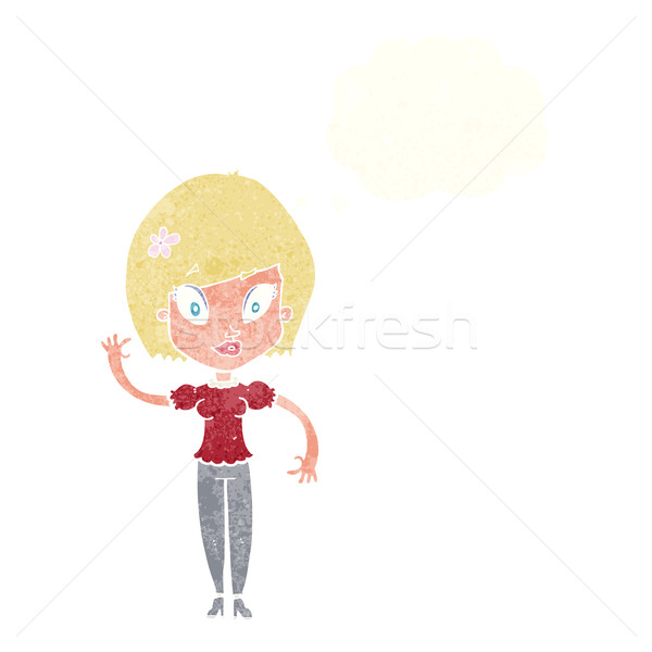 cartoon pretty woman waving with thought bubble Stock photo © lineartestpilot