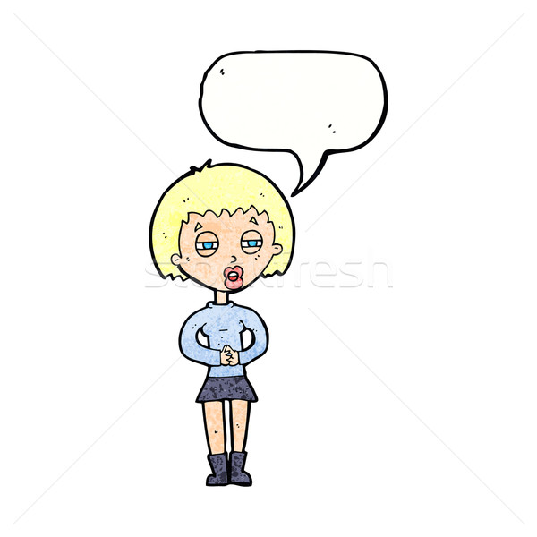 Desen animat suspect fată bule de vorbire femeie mână Imagine de stoc © lineartestpilot
