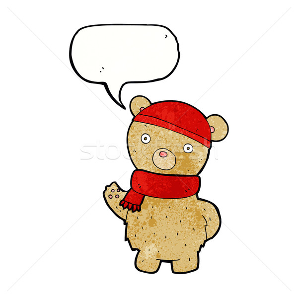 Karikatür oyuncak ayı kış şapka eşarp konuşma balonu Stok fotoğraf © lineartestpilot