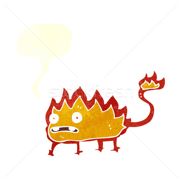 Desenho animado pequeno fogo demônio balão de fala mão Foto stock © lineartestpilot