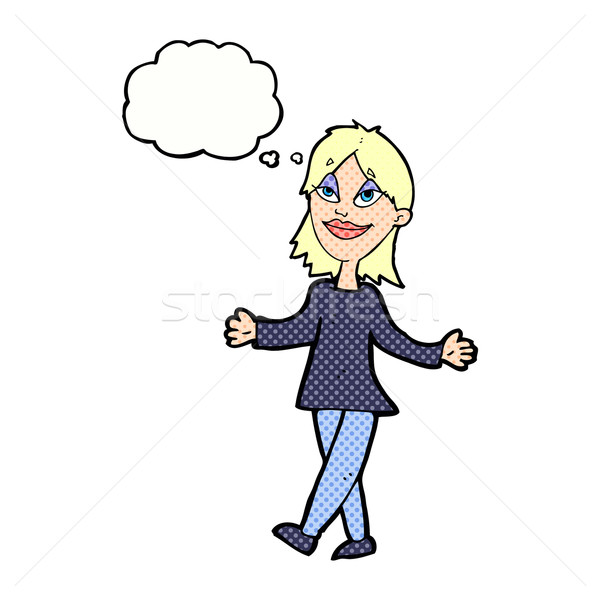 cartoon woman with no worries with thought bubble Stock photo © lineartestpilot