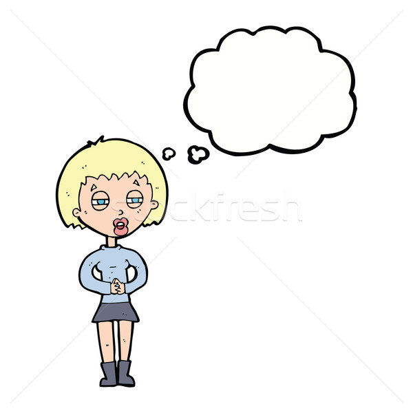 Karikatur verdächtige Mädchen Gedankenblase Frau Hand Stock foto © lineartestpilot