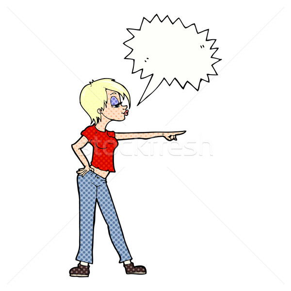 Karikatur hip Frau Hinweis Sprechblase Hand Stock foto © lineartestpilot