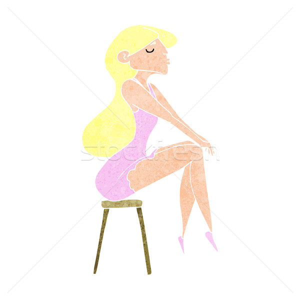 Cartoon mujer sesión taburete nina mano Foto stock © lineartestpilot