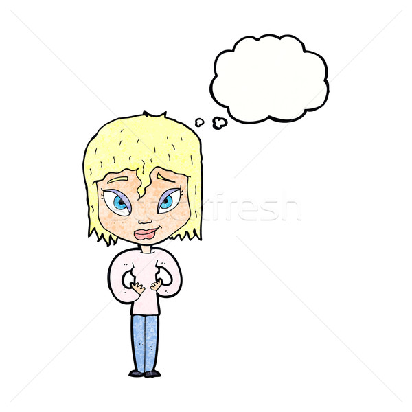 Cartoon satisfait femme bulle de pensée main design [[stock_photo]] © lineartestpilot