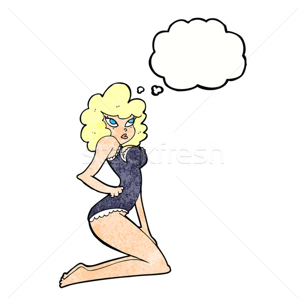 Cartoon pinup kobieta bubble myśl strony projektu Zdjęcia stock © lineartestpilot