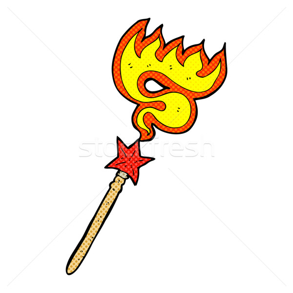 comic cartoon magic wand casting fire spell Stock photo © lineartestpilot