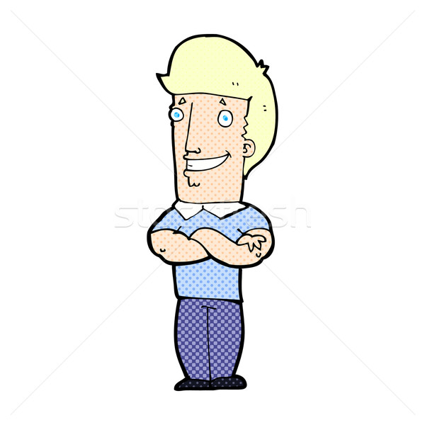 Képregény rajz férfi összehajtva karok vigyorog Stock fotó © lineartestpilot
