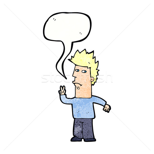 cartoon man giving peace sign with speech bubble Stock photo © lineartestpilot