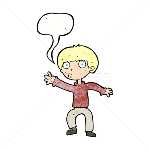 Desen animat băiat avertizare bule de vorbire mână Imagine de stoc © lineartestpilot