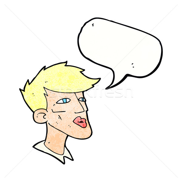 Cartoon mannelijk model vent tekstballon hand gezicht Stockfoto © lineartestpilot