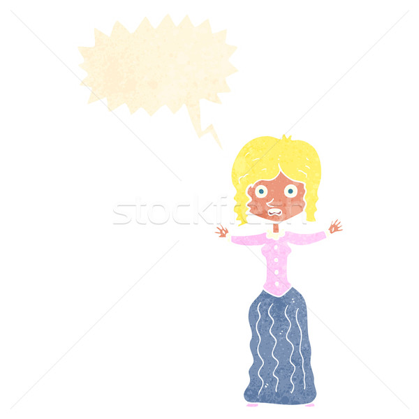 cartoon worried victorian woman with speech bubble Stock photo © lineartestpilot