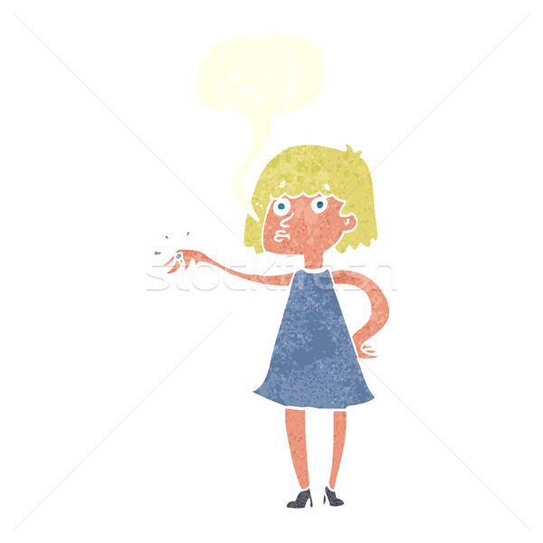 Cartoon vrouw tonen af trouwring tekstballon Stockfoto © lineartestpilot
