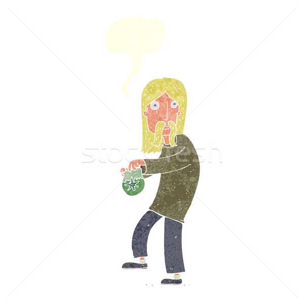 Cartoon hippie homme sac weed bulle [[stock_photo]] © lineartestpilot