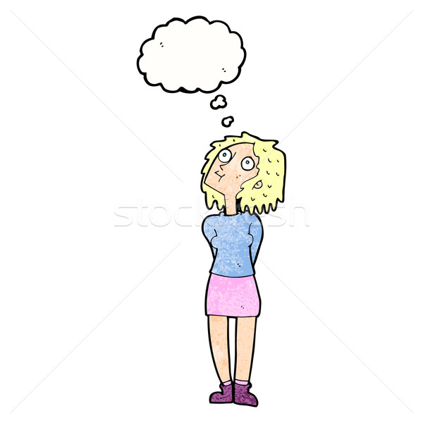 Cartoon любопытный женщину мысли пузырь стороны дизайна Сток-фото © lineartestpilot