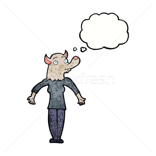 Cartoon loup-garou femme bulle de pensée main design Photo stock © lineartestpilot