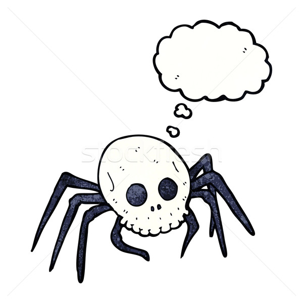 Desen animat halloween craniu păianjen bule gandire Imagine de stoc © lineartestpilot