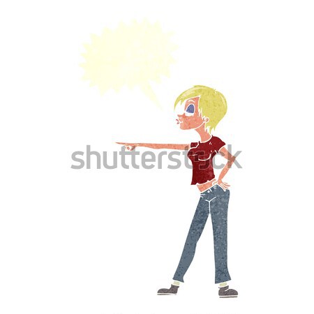 Karikatur hip Frau Hinweis Sprechblase Hand Stock foto © lineartestpilot
