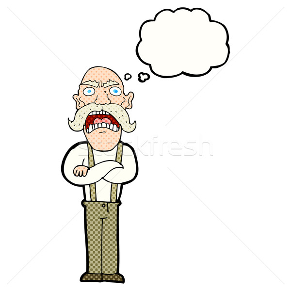 Cartoon vieillard bulle de pensée main homme [[stock_photo]] © lineartestpilot