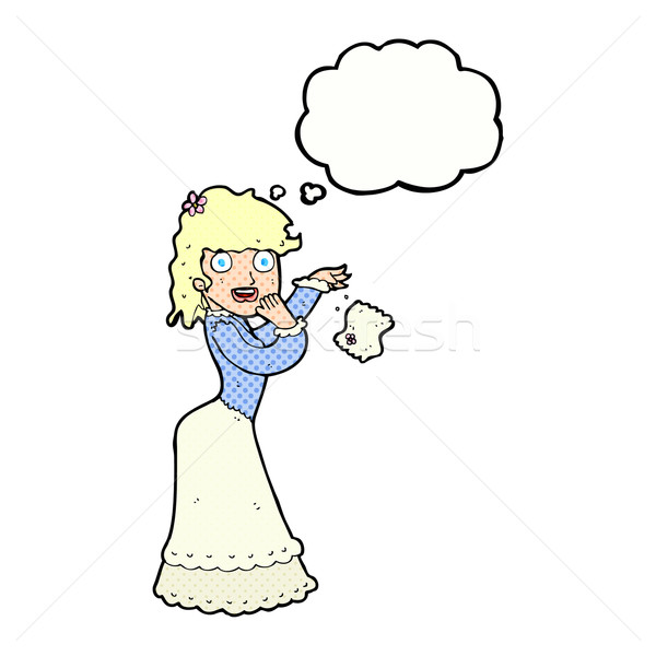 Desenho animado mulher lenço pensamento balão de pensamento mão Foto stock © lineartestpilot