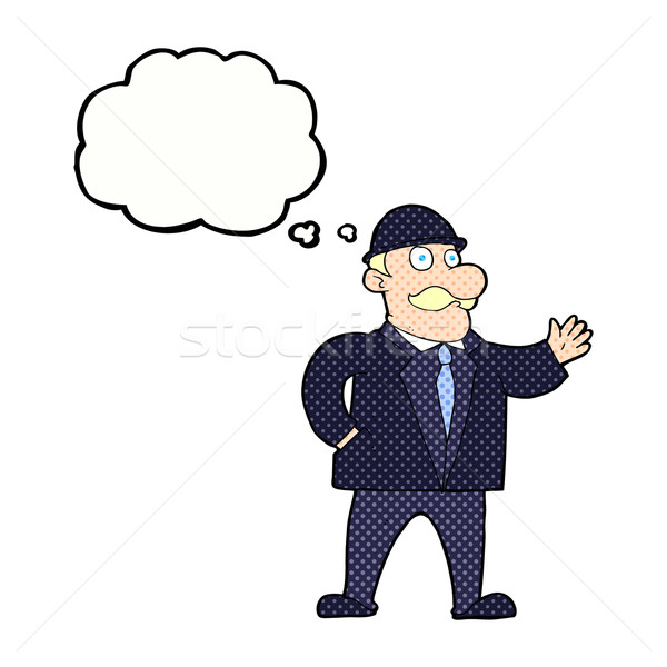 cartoon sensible business man in bowler hat with thought bubble Stock photo © lineartestpilot