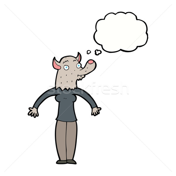 cartoon friendly werewolf woman with thought bubble Stock photo © lineartestpilot