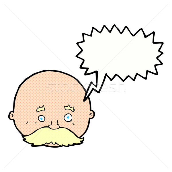 Cartoon kaal man snor tekstballon hand Stockfoto © lineartestpilot