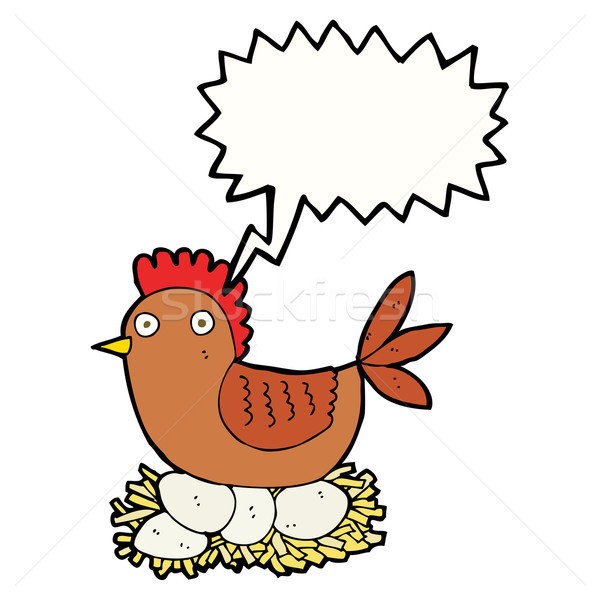 Stok fotoğraf: Karikatür · tavuk · yumurta · konuşma · balonu · el · dizayn