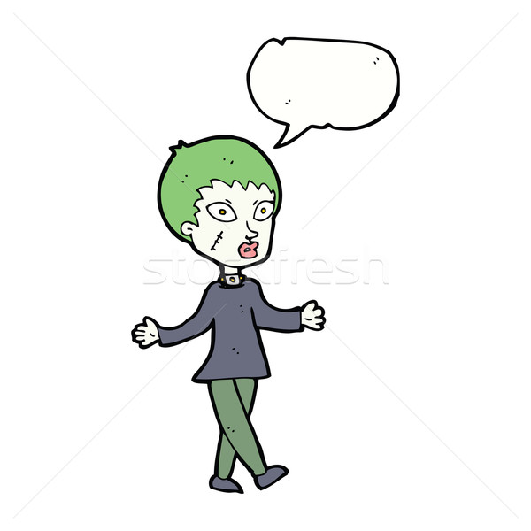 Stock photo: cartoon halloween zombie woman with speech bubble