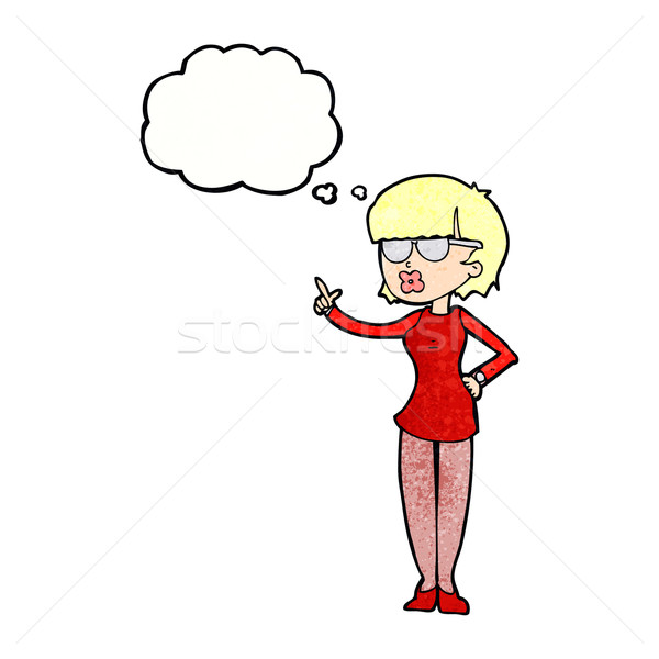 Karikatur Frau tragen Brillen Gedankenblase Hand Stock foto © lineartestpilot