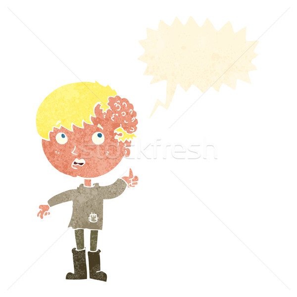 Foto stock: Desenho · animado · menino · crescimento · cabeça · balão · de · fala · mão