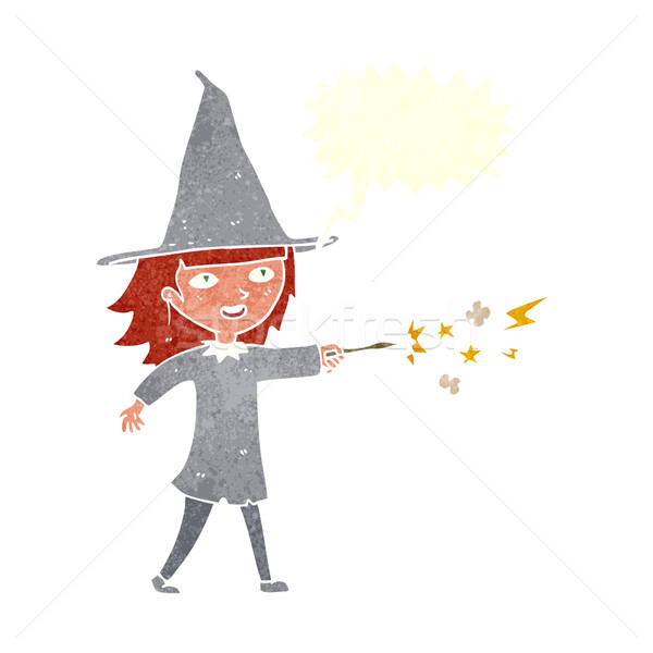 cartoon witch girl casting spell with speech bubble Stock photo © lineartestpilot