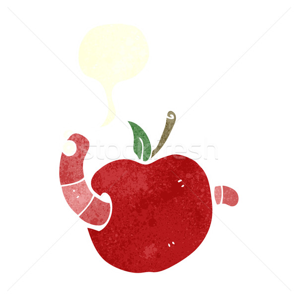 Karikatur Wurm Apfel Sprechblase Essen Hand Stock foto © lineartestpilot