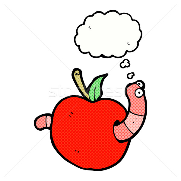 Cartoon ver pomme bulle de pensée alimentaire main Photo stock © lineartestpilot