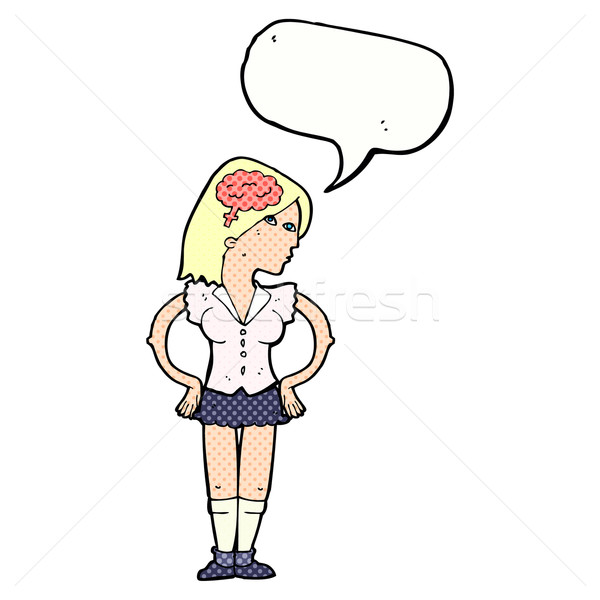 Cartoon intelligent vrouw tekstballon hand ontwerp Stockfoto © lineartestpilot