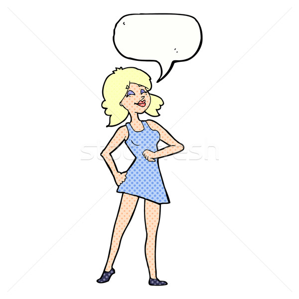 Desen animat mandru femeie bule de vorbire mână fericit Imagine de stoc © lineartestpilot