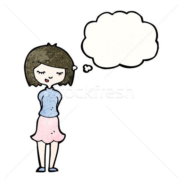 Nieśmiała kobieta bubble myśl cartoon retro tekstury Zdjęcia stock © lineartestpilot