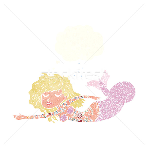 Desen animat sirena acoperit tatuaje bule gandire femeie Imagine de stoc © lineartestpilot