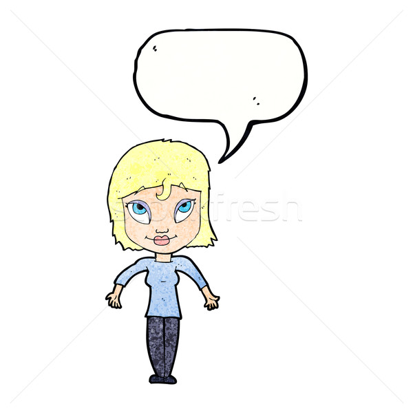 cartoon girl shrugging shoulders with speech bubble Stock photo © lineartestpilot