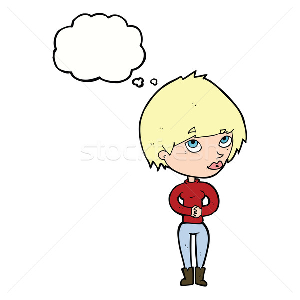 cartoon woman considering with thought bubble Stock photo © lineartestpilot
