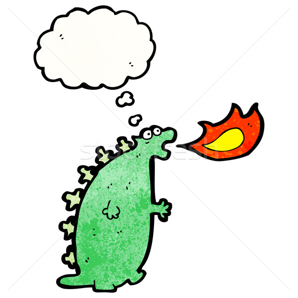 Feuer Atmen Monster Karikatur Retro Zeichnung Stock foto © lineartestpilot