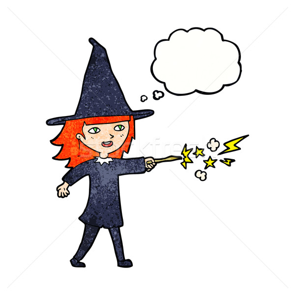 cartoon witch girl casting spell with thought bubble Stock photo © lineartestpilot