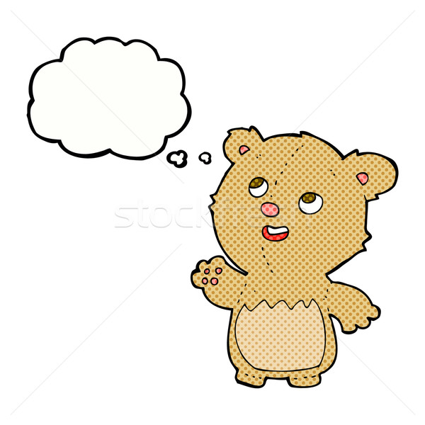 Stock photo: cartoon happy little teddy bear with thought bubble