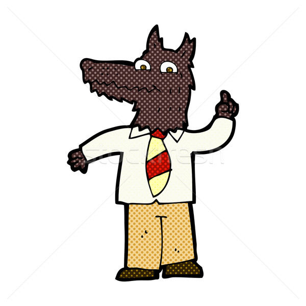 Stock photo: comic cartoon business wolf with idea