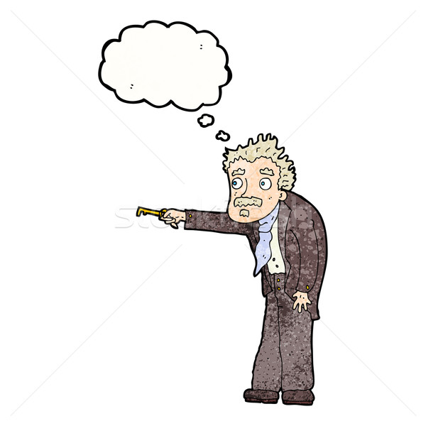 cartoon man trembling with key unlocking with thought bubble Stock photo © lineartestpilot