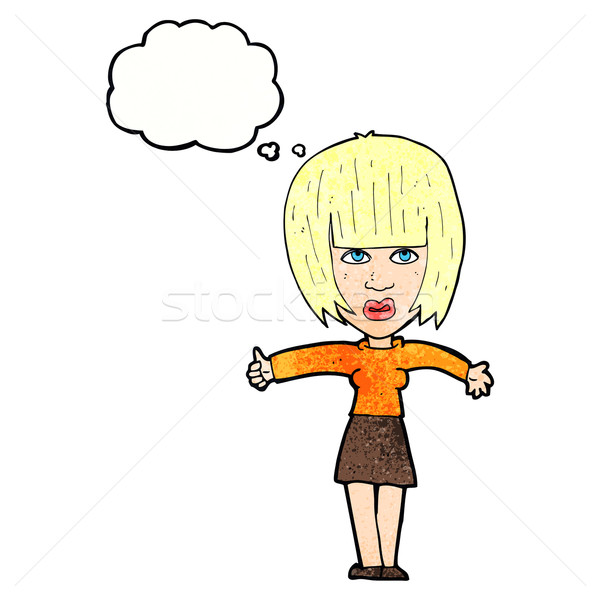 [[stock_photo]]: Cartoon · agacé · femme · bulle · de · pensée · main · design