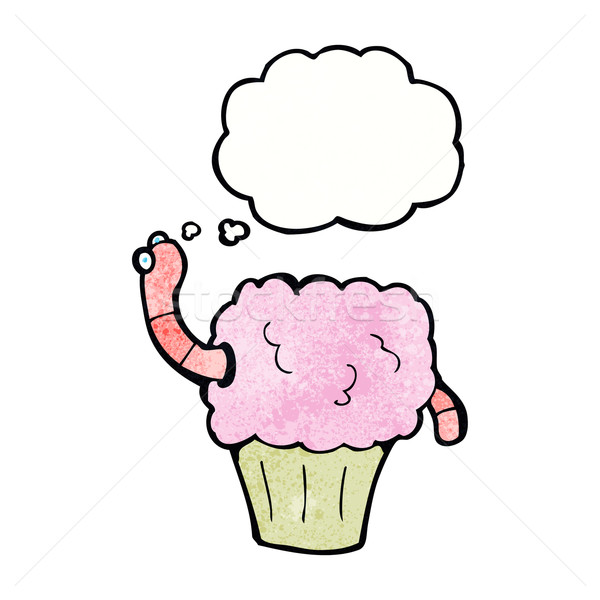 Karikatur Wurm Cupcake Gedankenblase Hand Design Stock foto © lineartestpilot