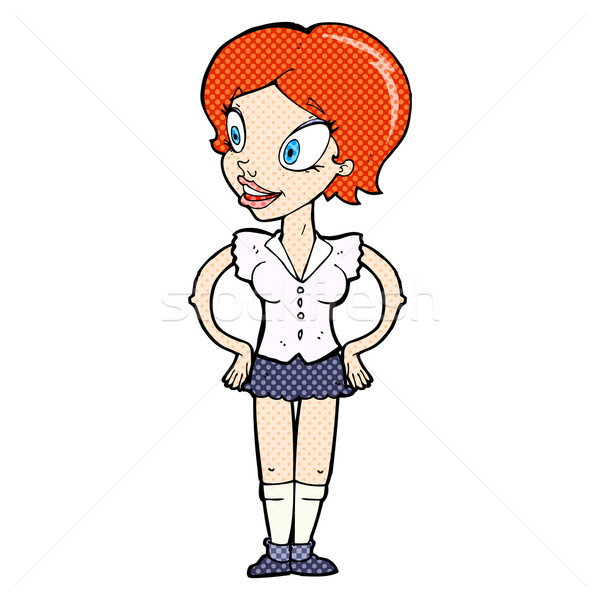 comic cartoon happy woman in short skirt Stock photo © lineartestpilot